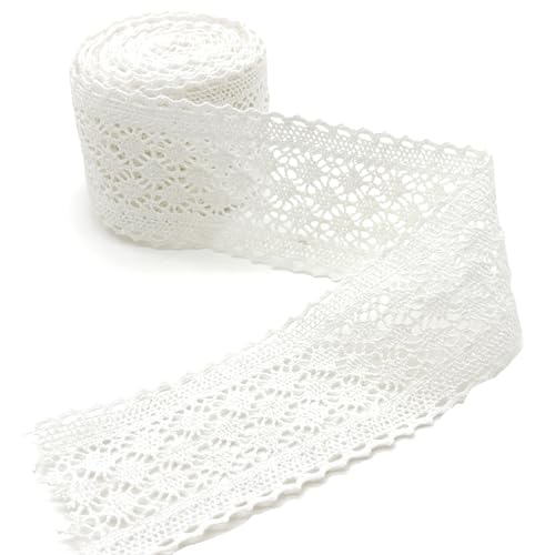 DHER Dekostoff Spitzenstoff Spitze Blumen Spitzenband Borten Bänder Blumenband 5 Yards 58mm Spitze Band Stickerei dekorative Band Kleidungsstück Zubehör dekorative Spitze Dekoration (Weiß 5.8CM) von DHER