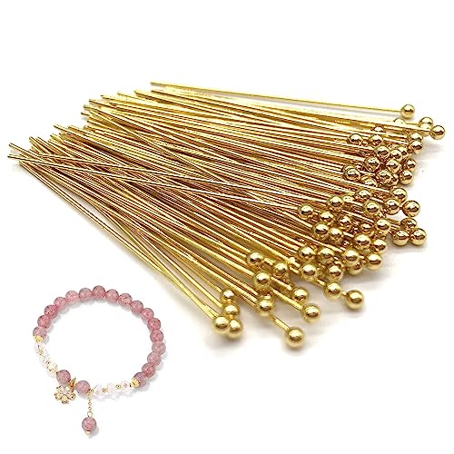 DHER Kopfstifte für DIY Eyepins Schmuckzubehör Kopfstifte Schmuck 100 Stück 40mm Edelstahl Perlennadel 0.6mm Fadendurchmesser Rundkopfnadel Perlenfädeln Perlenkopfnadel Titanstahl Schmucknadel (Gold) DHER Kopfstifte für DIY Eyepins Schmuckzubehör Kopfstifte Schmuck 100 Stück 40mm Edelstahl Perlennadel 0.6mm Fadendurchmesser Rundkopfnadel Perlenfädeln Perlenkopfnadel Titanstahl Schmucknadel (Gold) von DHER