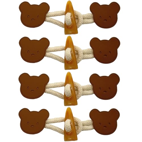 DHER Leder Knebelverschlüsse Knöpfe Verschluss Jacken 4 paar kleine geknöpfte Mäntel aus Kunstleder, Jacken, Strickwaren, Windjacken, Harzknöpfe, Knöpfe für Kinderbekleidung, Hornknöpfe (Bär braun) von DHER