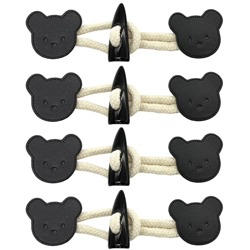 DHER Leder Knebelverschlüsse Knöpfe Verschluss Jacken 4 paar kleine geknöpfte Mäntel aus Kunstleder, Jacken, Strickwaren, Windjacken, Harzknöpfe, Knöpfe für Kinderbekleidung, Hornknöpfe (Bär schwarz) von DHER