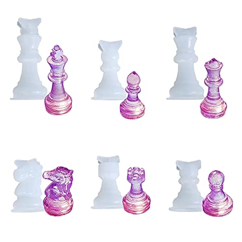 DHER Schachbrett Silikonform Schach Silikon Formen Schachbrett Harzform 6 Stück DIY Tropfen Gummi Formen 3D Schach Silikonform, 3D Schachfiguren Harz Silikonform, Schachfiguren Silikonform von DHER