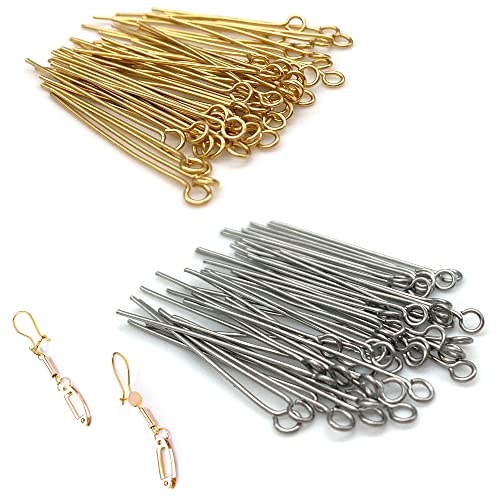 DHER Vergoldet Kopfstifte Kettelstifte DIY goldfarben Nietstifte 100 Stück T-förmige Nadel 0,6 mm Drahtdurchmesser Flachkopfnadel Silber/Gold Perlenfaden Titanstahl Schmucknadel (30mm) von DHER