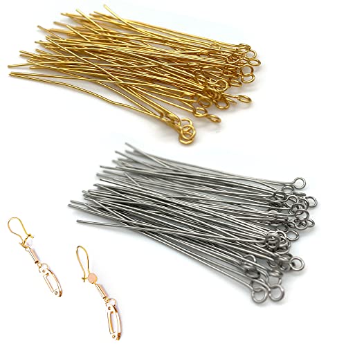 DHER Vergoldet Kopfstifte Kettelstifte DIY goldfarben Nietstifte 100 Stück T-förmige Nadel 0,6 mm Drahtdurchmesser Flachkopfnadel Silber/Gold Perlenfaden Titanstahl Schmucknadel (50mm) von DHER