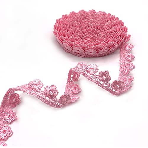 DHER Dekostoff Spitzenstoff Spitze Blumen Spitzenband Borten Bänder Blumenband 5 Yards 15mm Spitze Band Spitze Stickerei dekorative Band Kleidungsstück Zubehör dekorative Band Spitze Dekoration (Rosa) von DHER