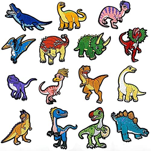 DHER Iron-On Patches Aufbügler Flicken Aufbügeln Gemischt Bügelflicken 15 Stück Cartoon Dinosaurier Stickaufnäher, Dinosaurier Aufbügelaufnäher, trendige Kleidung Stickaufnäher, Jeans dekorative von DHER