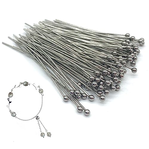 DHER Kopfstifte für DIY Eyepins Schmuckzubehör Kopfstifte Schmuck 100Stück 40mm Edelstahl Perlennadel 0.6mm Fadendurchmesser Rundkopfnadel Perlenfädeln Perlenkopfnadel Titanstahl Schmucknadel (Silber) von DHER