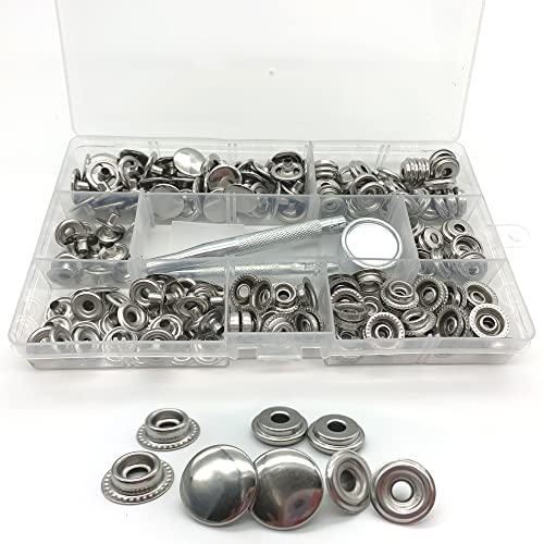 DHER Metall Snaps Knöpfe Metall Druckknopf Set Snap Button Leder Nieten Set 45 Sätze Druckknöpfe 15 mm Edelstahl-Schnappschnalle mit 3 Stück Installationswerkzeugen, silberne Metallknöpfe für Kleidung von DHER