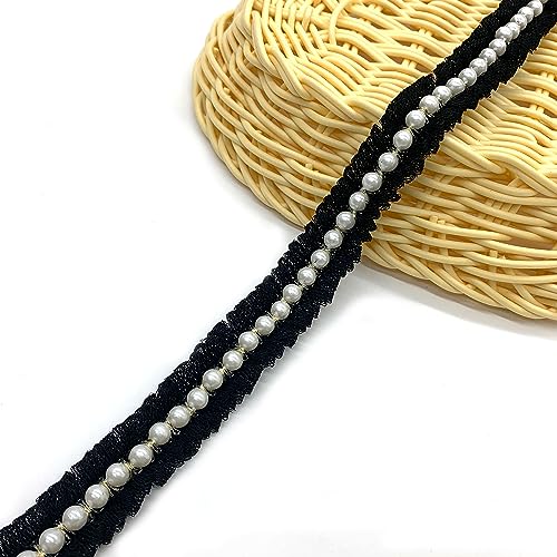 DHER Perlenband Spitzenband mit Perlen Häkelband 4,5 meter kleines duftendes Windnetz Perlspitze Gurtband 2cm Perlenband diy Rock Dekoration Kragenmanschetten Spitzenband (Schwarz) von DHER