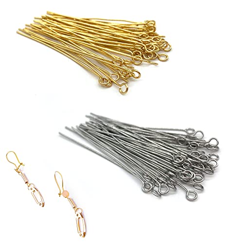 DHER Vergoldet Kopfstifte Kettelstifte DIY goldfarben Nietstifte 100 Stück T-förmige Nadel 0,6 mm Drahtdurchmesser Flachkopfnadel Silber/Gold Perlenfaden Titanstahl Schmucknadel (40mm) von DHER