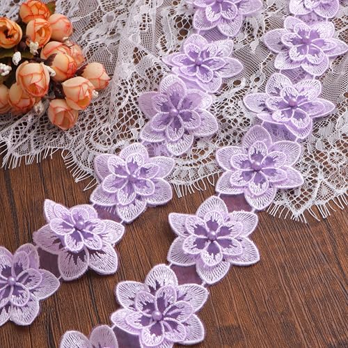 Bestickter Spitzenbesatz mit Organza-Blume, Vintage-Rand, Stoff für Hochzeitskleider, DIY-Kleiderdekoration, Heimvorhänge, Nähapplikation für Kleider, Kostüme, Partys und Heimverzierung (lila) von DHFLYDH