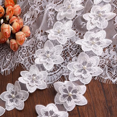 Bestickter Spitzenbesatz mit Organza-Blume, Vintage-Rand, Stoff für Hochzeitskleider, DIY-Kleiderdekoration, Heimvorhänge, Nähapplikation für Kleider, Kostüme, Partys und Heimverzierungen (weiß) Bestickter Spitzenbesatz mit Organza-Blume, Vintage-Rand, Stoff für Hochzeitskleider, DIY-Kleiderdekoration, Heimvorhänge, Nähapplikation für Kleider, Kostüme, Partys und Heimverzierungen (weiß) von DHFLYDH