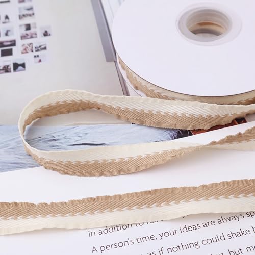 Doppelseitiges Rüschenband, 9,1 m, für Geschenkverpackungen, Hochzeitsdekoration, Kartenherstellung, Bastelarbeiten, Haarschleifen, Partyzubehör (Beige + Braun) von DHFLYDH