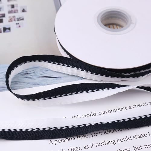 Doppelseitiges Rüschenband, 9,1 m, für Geschenkverpackungen, Hochzeitsdekoration, Kartenherstellung, Bastelarbeiten, Haarschleifen, Partyzubehör (weiß + schwarz) von DHFLYDH