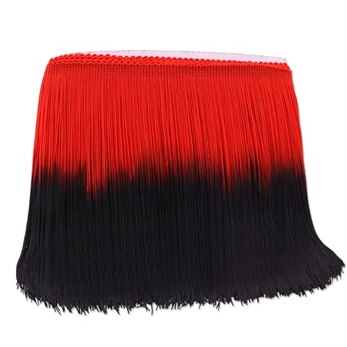 Fransenbordüre mit Quaste, Farbverlauf, 2,5 m, 20 cm breit, für Kleider, Taschen, DIY, Heimdekoration, Handwerk (schwarz + rot) von DHFLYDH