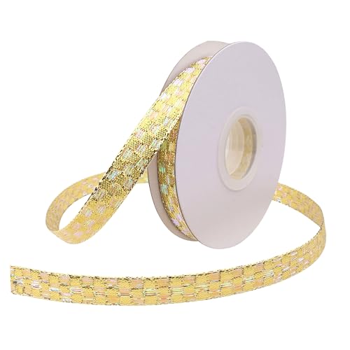 Gingham-Band, gewebter Rand, 1,9 cm x 13,7 m, kariertes Band für Geschenkverpackungen, Party-Dekoration, Hochzeit, Party, Kranznähen, DIY, Haar-Accessoires, Dekoration (goldfarben) von DHFLYDH