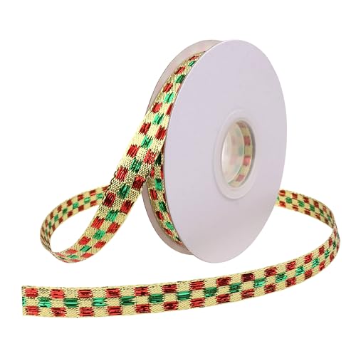 Gingham-Band, gewebter Rand, 1,9 cm x 13,7 m, kariertes Band für Geschenkverpackungen, Party-Dekoration, Hochzeit, Party, Kranznähen, DIY, Haar-Accessoires, Dekoration (rot + grün) von DHFLYDH
