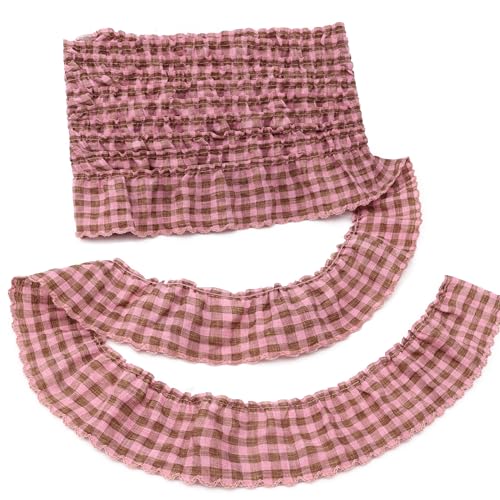 Gingham-Rüschen-Spitzenbesatz, plissiert, 4,5 m, geraffter Gingham-Stoffrand für Kleider, Hochzeitskleider, Handwerk, Heimdekoration (Rosa) von DHFLYDH