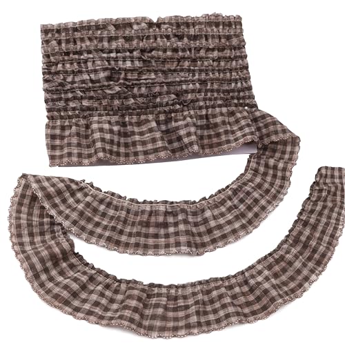 Gingham-Rüschen-Spitzenbesatz, plissiert, 4,5 m, geraffter Gingham-Stoffrand für Kleider, Hochzeitskleider, Handwerk, Heimdekoration (braun) von DHFLYDH