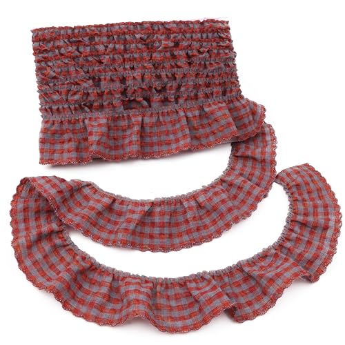 Gingham-Rüschen-Spitzenbesatz, plissiert, 4,5 m, geraffter Gingham-Stoffrand für Kleider, Hochzeitskleider, Handwerk, Heimdekoration (rot) von DHFLYDH