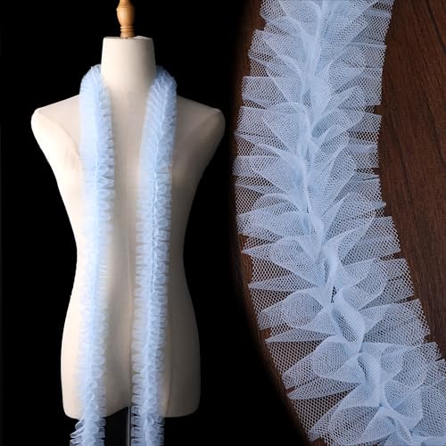 Spitzen-Rüschenborte, Netzstoff, plissiert, Chiffon, Spitzenborte, 6,1 cm, plissierter Rand, Spitzenband, Tüllbesatz, Stoffband für Kleider, Kleidungsstücke und Handwerk (blau) von DHFLYDH