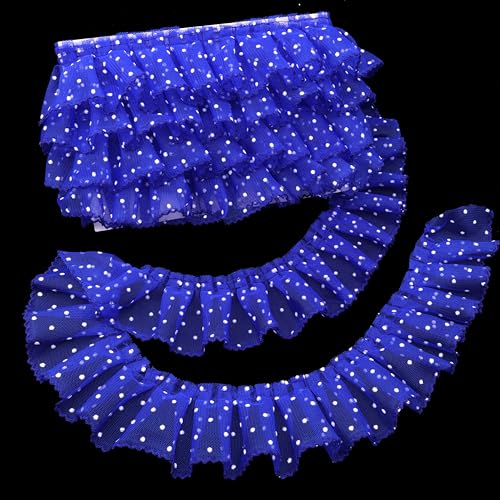 Spitzenband mit Rüschen, Punkte, zum Nähen, Basteln, 6,1 cm x 4,5 m, einlagig, plissierter Rand, Spitzenband (Königsblau) von DHFLYDH