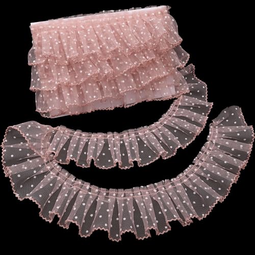 Spitzenband mit Rüschen, Punkte, zum Nähen, Basteln, 6,1 cm x 4,5 m, einlagig, plissierter Rand, Spitzenband (Shellpink) von DHFLYDH