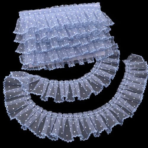 Spitzenband mit Rüschen, Punkte, zum Nähen, Basteln, 6,1 cm x 4,5 m, einlagig, plissierter Rand, Spitzenband (blau) von DHFLYDH