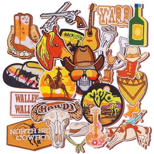 Stickerei-Applikation zum Aufbügeln für Rucksäcke, Stickapplikation, ästhetische Sachen für Kleidung, Jacken, Jeans, Hüte (Cowboy, 24 Stück) von DHFLYDH