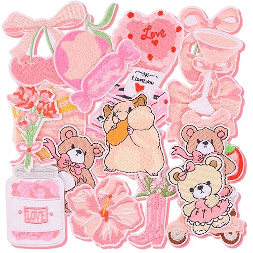 Stickerei-Applikation zum Aufbügeln für Rucksäcke, Stickapplikation, ästhetische Sachen für Kleidung, Jacken, Jeans, Hüte (Rosa, 20 Stück) von DHFLYDH