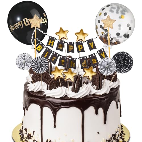 12 Stück Tortendeko Schwarz Gold Kuchendeko Geburtstag, Happy Birthday Tortendeko Kuchen Deko, Glitzer Geburtstagstorte Kuchen Topper, Tortendeko Geburtstag mit Konfetti Luftballon für Junge Mädchen 12 Stück Tortendeko Schwarz Gold Kuchendeko Geburtstag, Happy Birthday Tortendeko Kuchen Deko, Glitzer Geburtstagstorte Kuchen Topper, Tortendeko Geburtstag mit Konfetti Luftballon für Junge Mädchen von DHFUCNKO