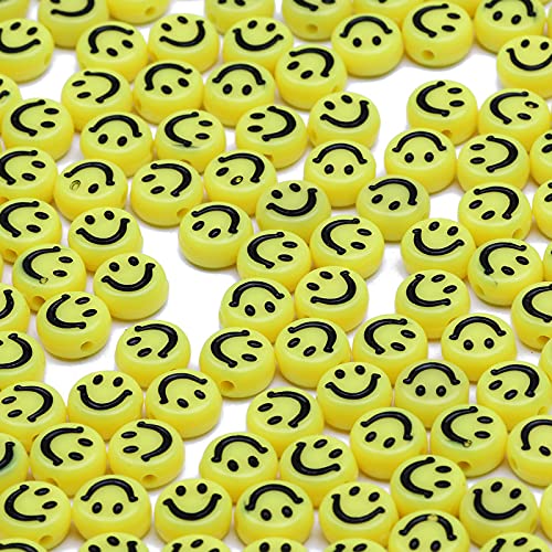 100-500pcs 7mm gelber Smiley Acrylperlen runde flache lose Abstandsperlen für Schmuckherstellung DIY handgemachtes Charme-Armband 7mm-400pcs von DHGFH