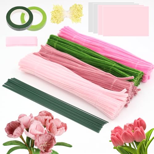 Set mit 300 Pfeifenreinigern für Blumen, 4 verschiedene Farben, inklusive 20 grünen Draht zum Basteln, Geschenkband und Staubblätter, ideal für kreative Arbeiten und Floraldesign Set mit 300 Pfeifenreinigern für Blumen, 4 verschiedene Farben, inklusive 20 grünen Draht zum Basteln, Geschenkband und Staubblätter, ideal für kreative Arbeiten und Floraldesign von DHINCHANSAIB