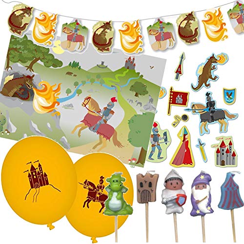 DHK/Carpeta 93-TLG. Deko-Set * Ritter UND Drache * für Kindergeburtstag und Motto-Party mit Platzsets + Wimpelkette + Kerzen + Konfetti + Luftballons + Luftschlangen | Kinder Geburtstag Mittelalter DHK/Carpeta 93-TLG. Deko-Set * Ritter UND Drache * für Kindergeburtstag und Motto-Party mit Platzsets + Wimpelkette + Kerzen + Konfetti + Luftballons + Luftschlangen | Kinder Geburtstag Mittelalter von DHK/Carpeta
