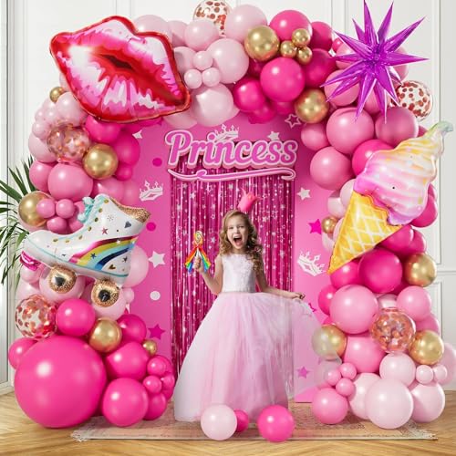 125 Stück Rosa Luftballons Girlande, Ballon Girlande Rosa mit Lippenform Eiscreme Rollschuh Explosionsstern Folienballons für Mädchen Prinzessin Geburtstagsdeko,Babyparty, Hochzeit Partydeko von DHRUTI