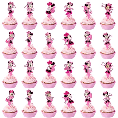 48 Stück Rosa Cupcake Topper, Cartoon Tortendeko Geburtstag, Cartoon Kuchen Deko, Kinder Geburtstag Party Kuchen Dekoration Supplies für Geburtstagsfeier, Babyparty von DHRUTI