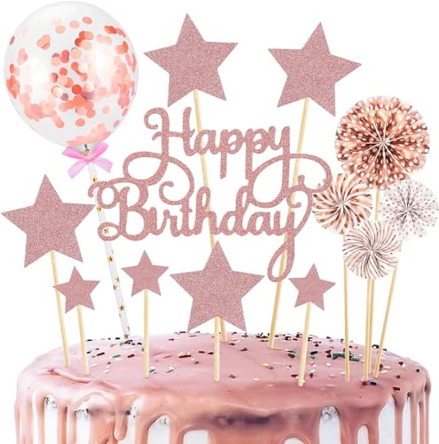 49 Stück Rosa Tortendeko,Kuchen Deko Geburtstag Kinder, 1 Happy Birthday Cake Topper + 48 Cupcake Topper, für Geburtstagsfeier, Babyparty von DHRUTI