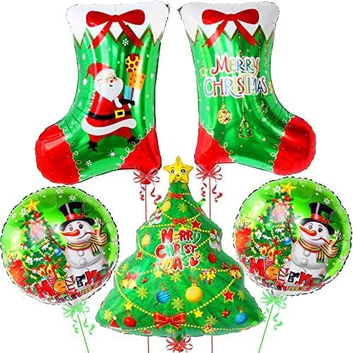 5 Stück Weihnachten Luftballons, Großer-Weihnachtsbaum Weihnachtsstrumpf Folienballon Weihnachtsdeko Party Ballons für Weihnachtsfeier Deko von DHRUTI
