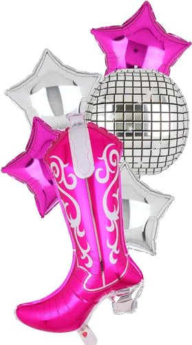 Discokugel Luftballons,5 Stück Disco Cowgirl Stiefel Folienballons, Let's Go Girls Western Brautparty Geburtstag Party Ballons für Cowgirl Thema Party Dekorationen,Disco-Mottoparty von DHRUTI