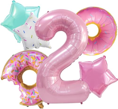 Donut Geburtstagsdeko 2 Jahre,Donut Luftballons Geburtstag Rosa,Donut Folienballon Geburtstag Deko Mädchen 2 Jahre,Rosa Donut Thema Party Deko Ballons für Kindergeburtstag Deko Mädchen von DHRUTI