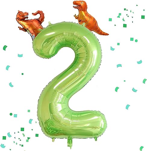 Geburtstag Zahlen Luftballon 2 jahre, Riesige-Grün Folienballon 2 mit Dinosaurier, Helium Zahlenballon 2, für 2. Geburtstagsdeko, Hochzeit, Jubiläum,Party Dekoration von DHRUTI