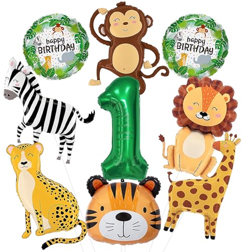 Jungle Animal Balloons, Safari Birthday Decorations, Large 40in Number 1 Balloon, Cute Smile Animal Balloons, for Boys Girls Wild One Birthday, Jungle Safari Theme Party (Number 1) von DHRUTI