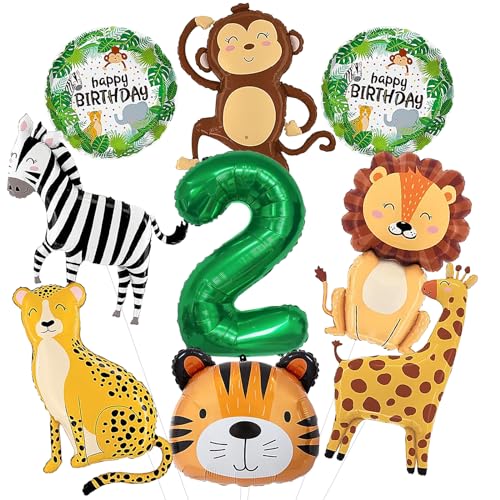 DHRUTI Jungle Animal Balloons, Safari Birthday Decorations, Large 40in Number 1 Balloon, Cute Smile Animal Balloons, for Boys Girls Wild One Birthday, Jungle Safari Theme Party (Number 2) von DHRUTI