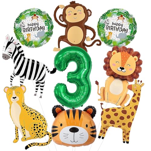 Jungle Animal Balloons, Safari Birthday Decorations, Large 40in Number 1 Balloon, Cute Smile Animal Balloons, for Boys Girls Wild One Birthday, Jungle Safari Theme Party (Number 3) von DHRUTI