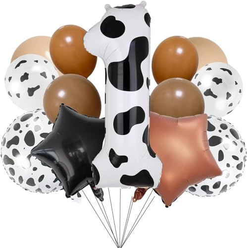 Kuh Deko 1 Jahre Geburtstag, 13PCS Highland Cow Party Ballons, Number 1 Luftballons Geburtstag,Westernkuh Geburtstagsdeko 1 jahre Junge Mädchen,Hochlandkuh Luftballons für Bauernhof geburtstag deko von DHRUTI