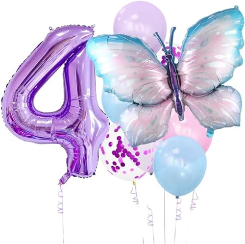 Schmetterling Deko Geburtstag, 9PCS Lila Schmetterling Ballons, Luftballons 4. geburtstag, Schmetterling Party Ballons Folienballon für Geburtstag Party Dekorationen von DHRUTI
