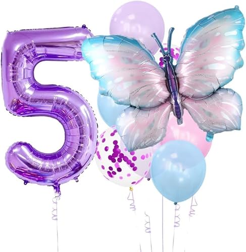 Schmetterling Deko Geburtstag, 9PCS Lila Schmetterling Ballons, Luftballons 5. geburtstag, Schmetterling Party Ballons Folienballon für Geburtstag Party Dekorationen von DHRUTI
