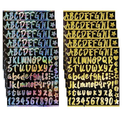10 Bögen Buchstabenaufkleber, Laser-Buchstabenaufkleber, Zahlenetikettenaufkleber, DIY-dekorative Aufkleber, wasserfeste selbstklebende Aufkleber 10 Bögen Buchstabenaufkleber, Laser-Buchstabenaufkleber, Zahlenetikettenaufkleber, DIY-dekorative Aufkleber, wasserfeste selbstklebende Aufkleber von DHSBGWSX