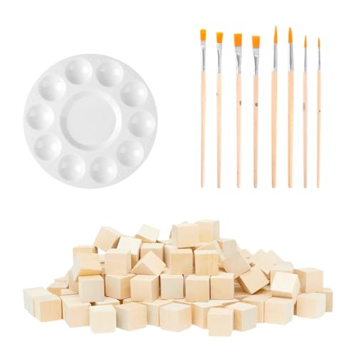 100 Holzwürfel, 1 Palette, 8 ölpinsel, Holzklötze Zum Basteln, Holzkunst-Materialpaket, Bausteine, DIY-Holzmodelle, Malblöcke 100 Holzwürfel, 1 Palette, 8 ölpinsel, Holzklötze Zum Basteln, Holzkunst-Materialpaket, Bausteine, DIY-Holzmodelle, Malblöcke von DHSBGWSX