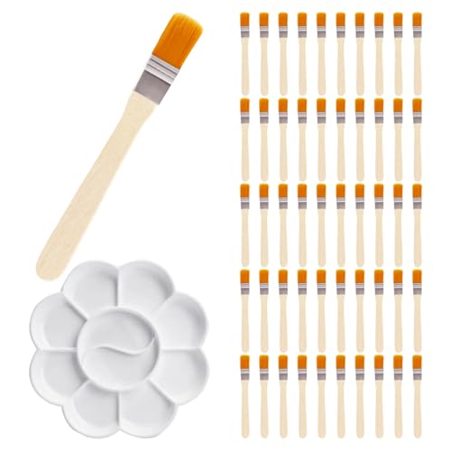 50 Stück Pinsel, 1 Stück 12-Gitter-Palette, Ölmalpinsel Mit Holzgriff, Multifunktionspinsel, Staubreinigungspinsel, Flachpinsel Zum Malen, Geeignet Für Farben Und Pigmente von DHSBGWSX