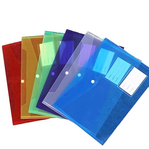 Ordner A4-12 Stück Dokumententasche A4 Durchsichtige Dokumententasche Brieftasche Tasche mit Druckknopf und Etikettentasche für Schule, Zuhause, Büro, Reise (12, 6 colors transparent style) von DHSUN